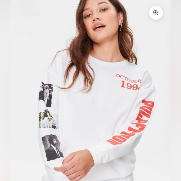 Tops - Retro Pulp Fiction Graphic Sweatshirt White Y2K Streetwear Cult Classic